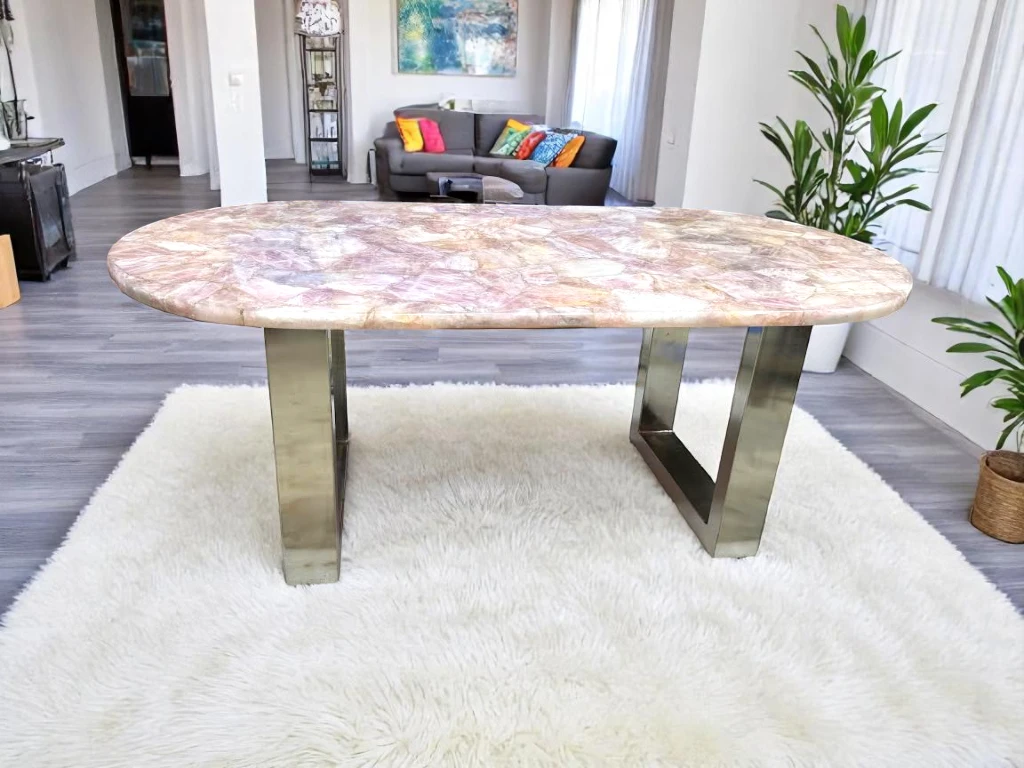 Pink Rose Quartz Stone Top Bar Table : Free Shipping 